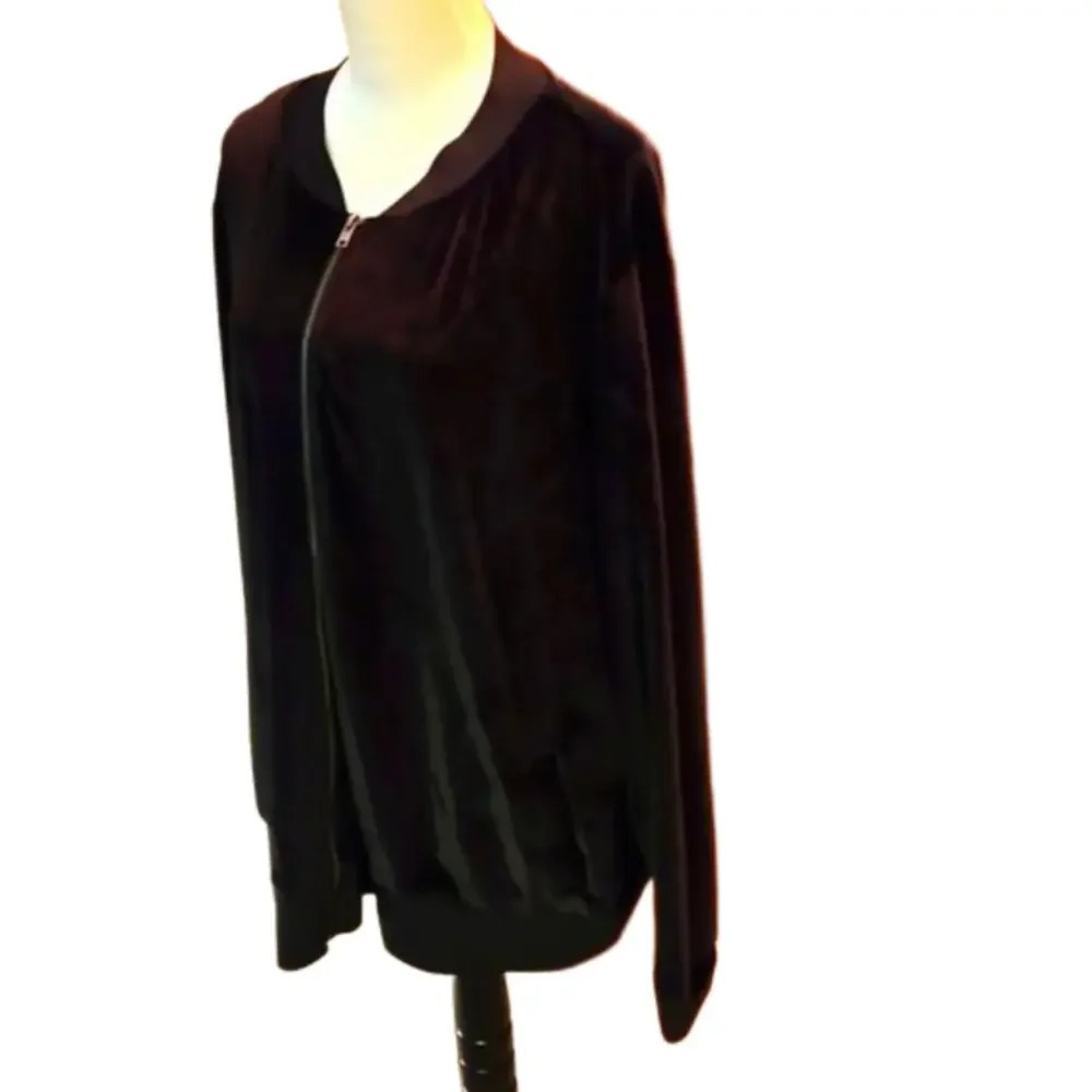 Boutique Black Velour Jacket with Zipper Long Sleeves Womens Size 3X